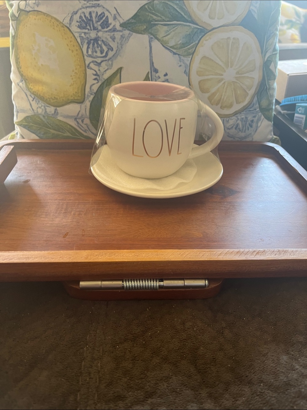 Rae Dunn 'LOVE' Ceramic Mug with Pink Interior